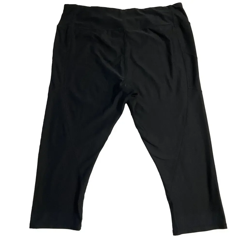Reebok Women Activewear Pants M Black Yoga Capri Legging Logo 20